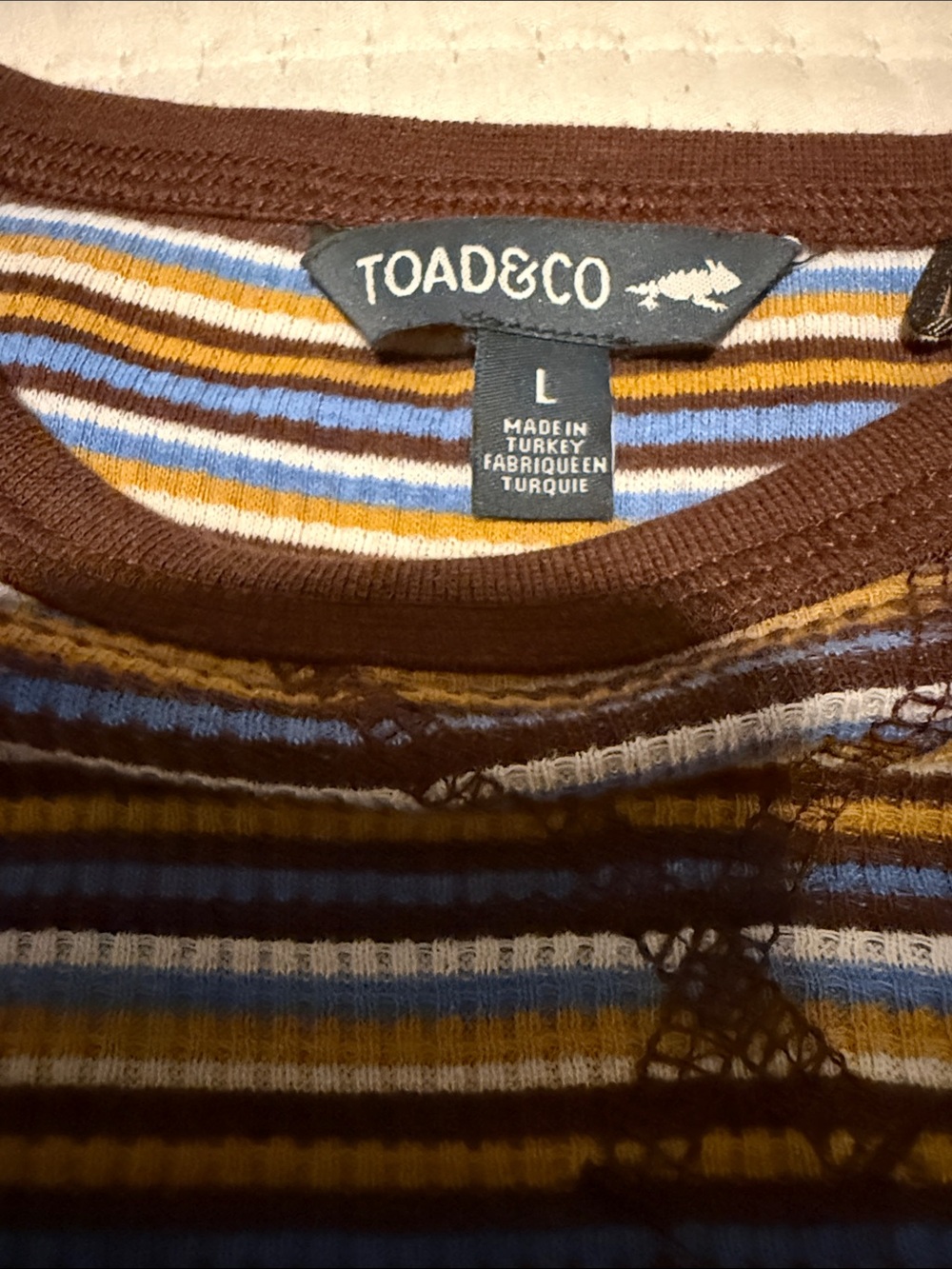 Toad&Co Striped Ribbed Long Sleeve Tee in Brown, Blue & Yellow - Picture 3 of 6